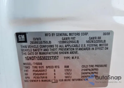 2008 Chevrolet Trailblazer Ls z USA, uszkodzony, nr VIN 1GNDT13S382237357